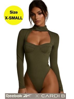 2/for $20 🪩 REEBOK x CARDI B Olive Green Bodysuit 🍸 (Size X-Small)